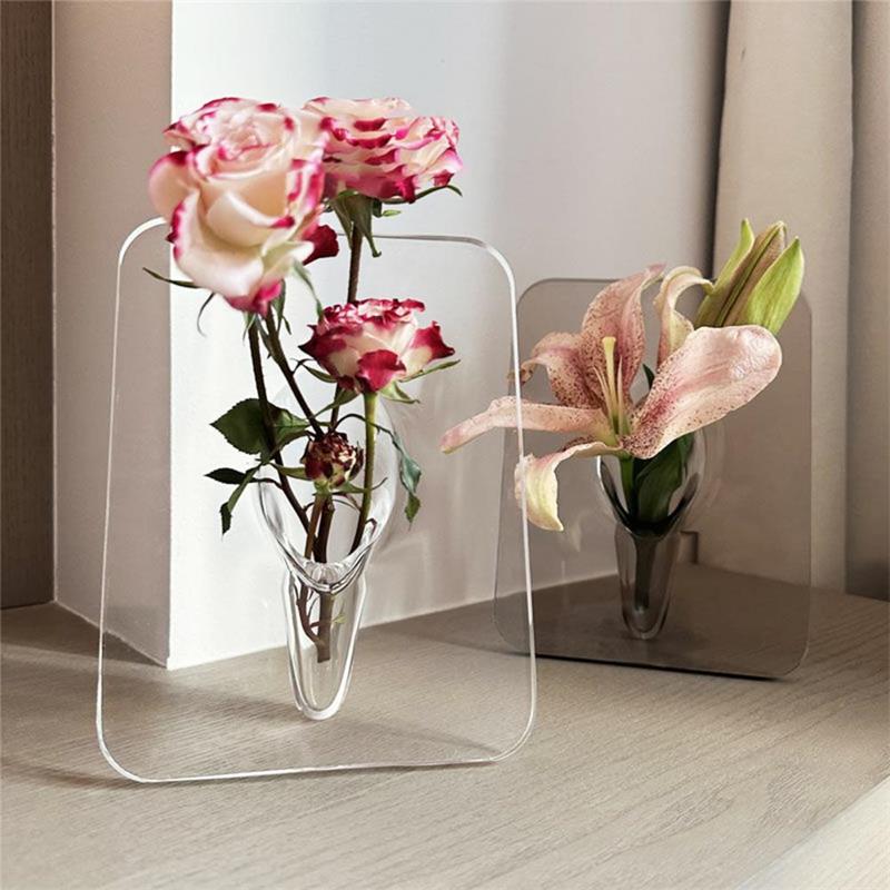 🏺 ¡50% DE DESCUENTO POR TIEMPO LIMITADO! 💥 Florero Transparente con Forma de Marco de Foto – Estilo Nórdico, Acrílico, Decoración de Escritorio ✨