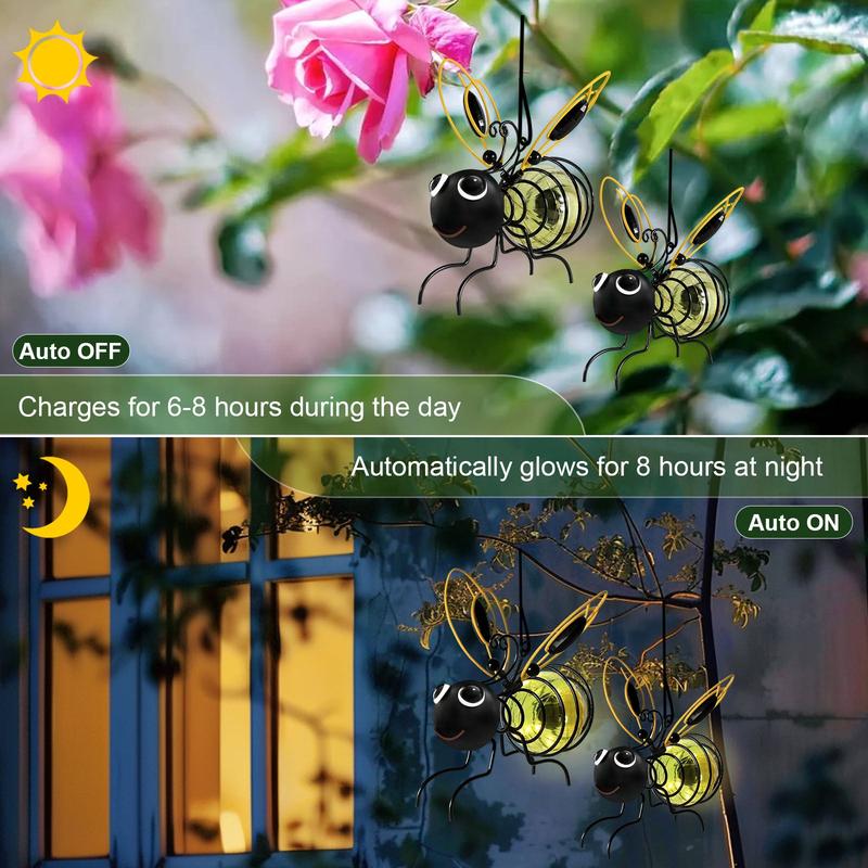 🐝 Lámpara colgante con forma de abeja para el jardín, alimentada con energía solar