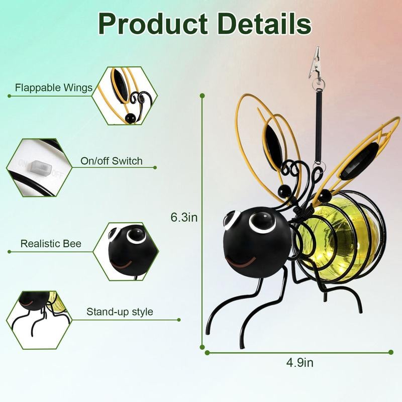🐝 Lámpara colgante con forma de abeja para el jardín, alimentada con energía solar