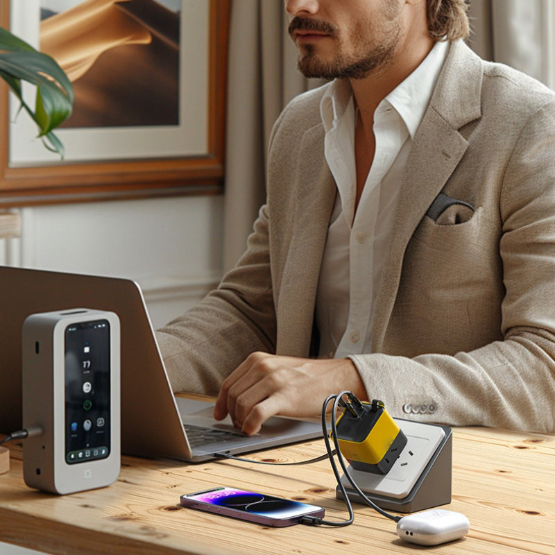 Cargador de pared de carga rápida de 80 W con cable USB-C retráctil de 80 cm.
