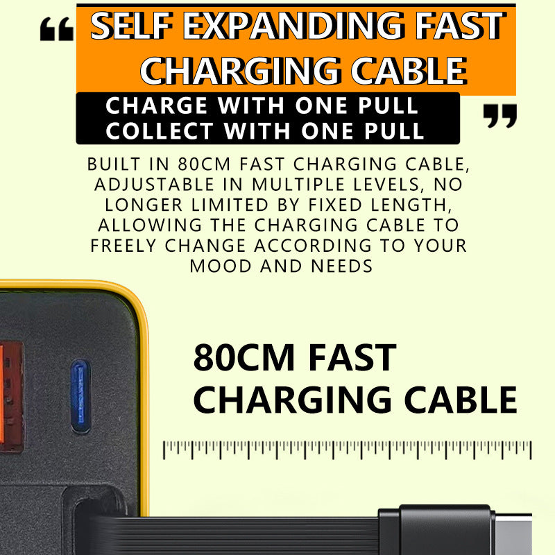 Cargador de pared de carga rápida de 80 W con cable USB-C retráctil de 80 cm.