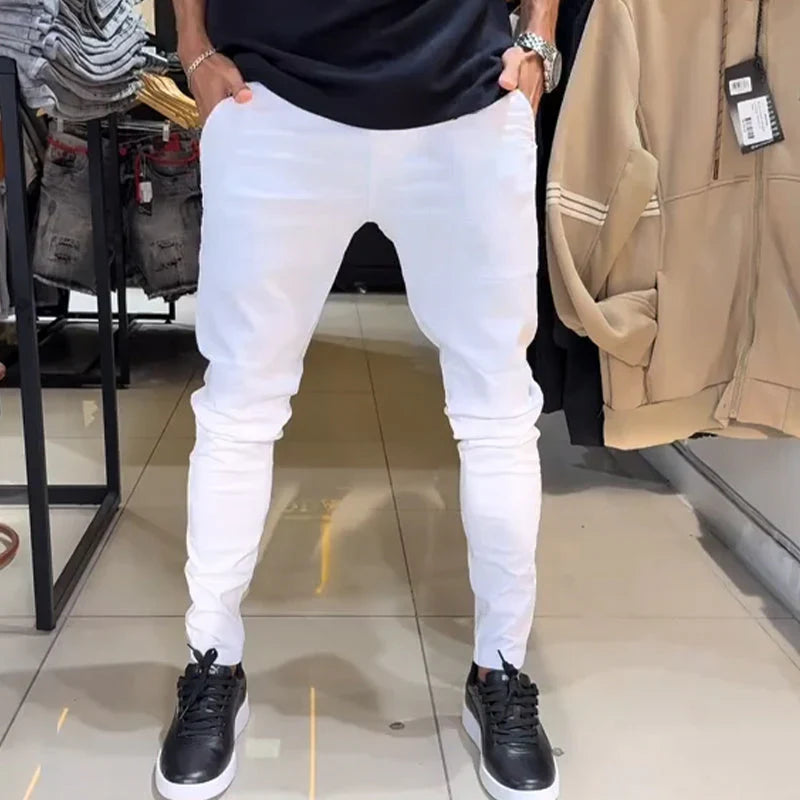 Pantalones casuales de color sólido de corte ajustado para hombre