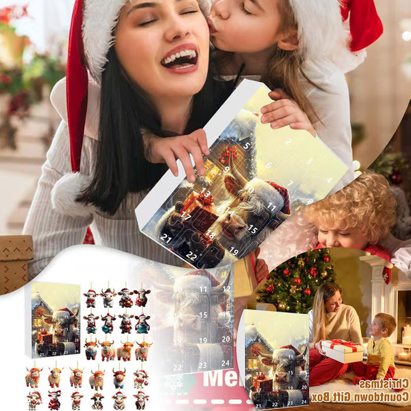🎄¡Rebajas de Navidad! 50% de descuento🎉 Calendario de Adviento con diseño de vaca escocesa
