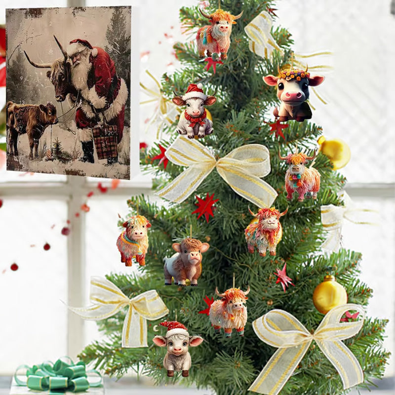 🎄¡Rebajas de Navidad! 50% de descuento🎉 Calendario de Adviento con diseño de vaca escocesa
