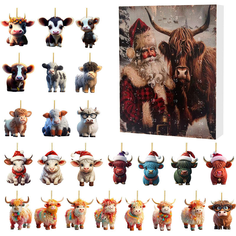 🎄¡Rebajas de Navidad! 50% de descuento🎉 Calendario de Adviento con diseño de vaca escocesa