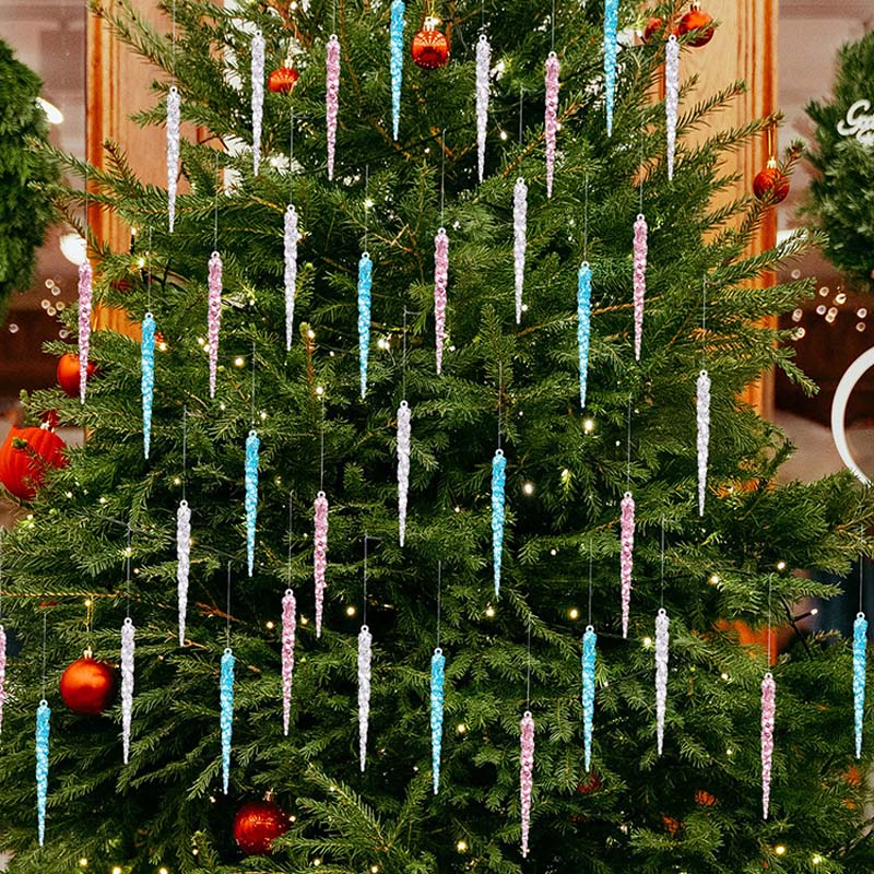 12 Piezas de Adornos de Hielos para Árbol de Navidad con Brillo