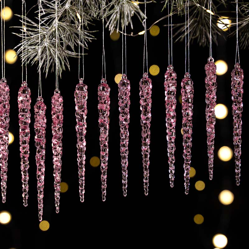 12 Piezas de Adornos de Hielos para Árbol de Navidad con Brillo