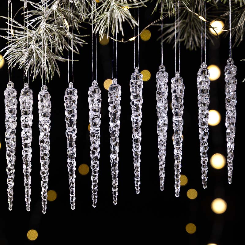 12 Piezas de Adornos de Hielos para Árbol de Navidad con Brillo