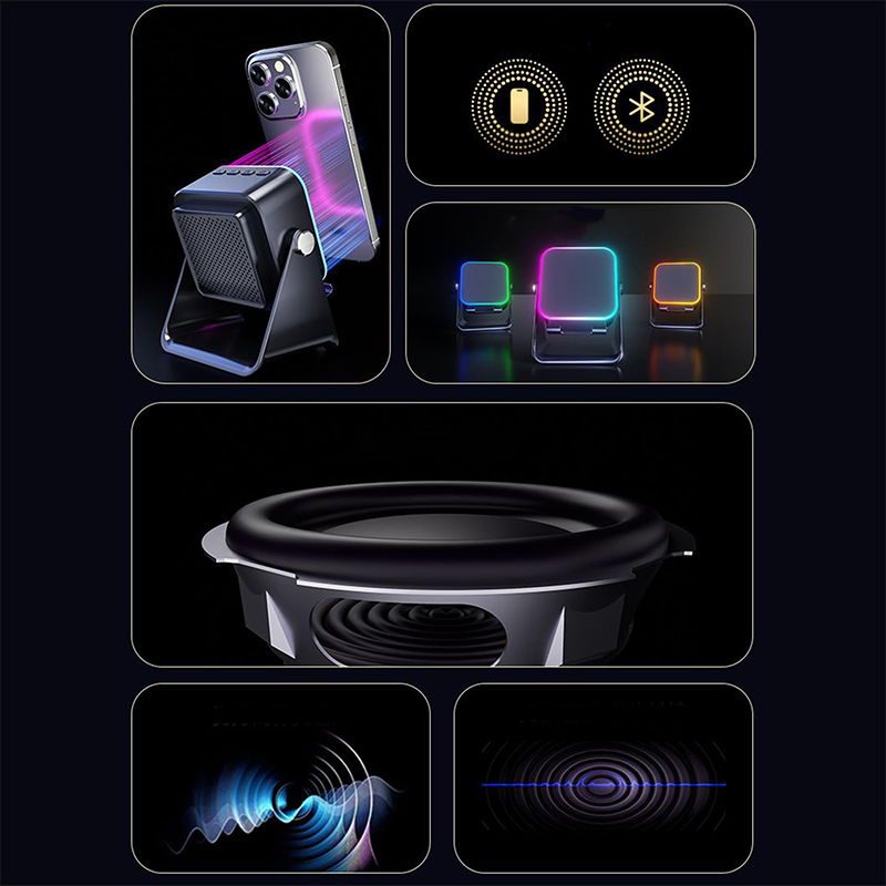 🔥📢 ¡50% DCTO! Altavoz Bluetooth 5 en 1 con Carga Inalámbrica y Soporte Ajustable para Teléfono 🎶⚡