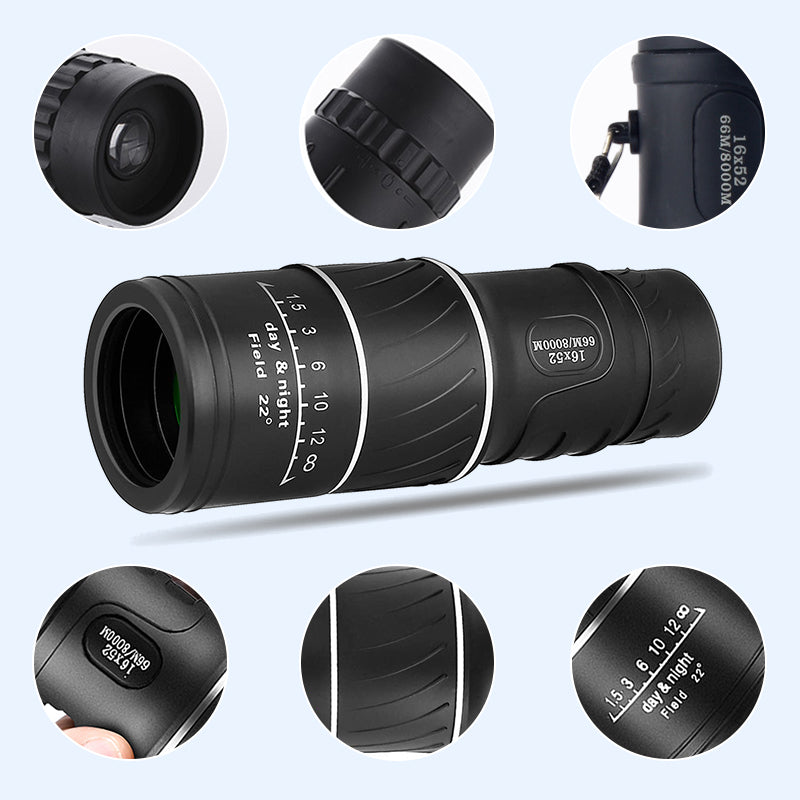 Telescopio monocular de zoom óptico bifocal 16x52