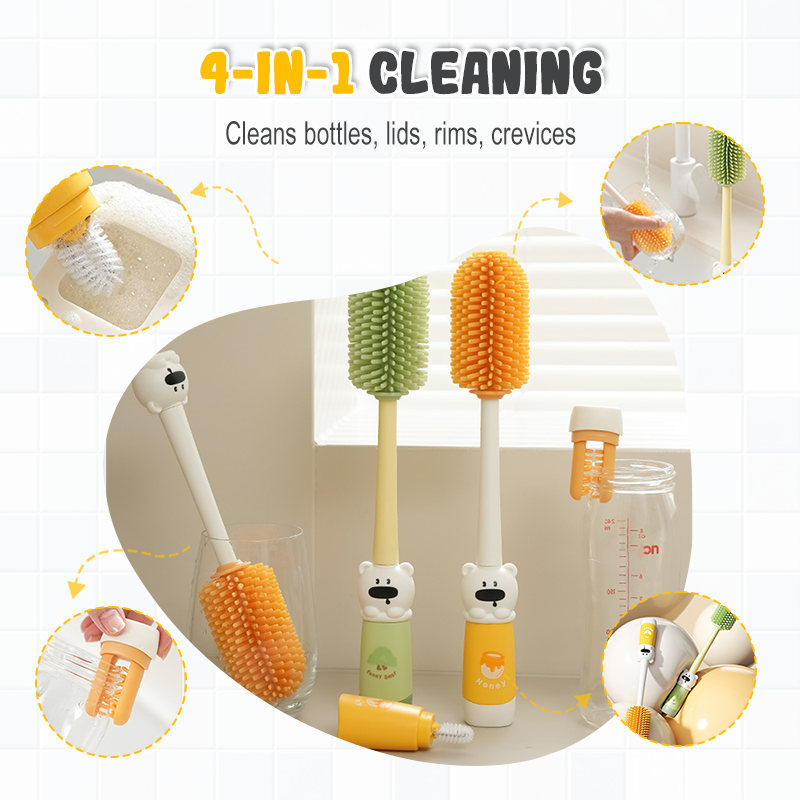 Cepillo de Silicona para Limpiar Botellas 4 en 1 con Mango Largo
