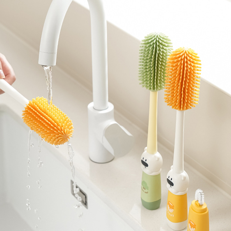 Cepillo de Silicona para Limpiar Botellas 4 en 1 con Mango Largo