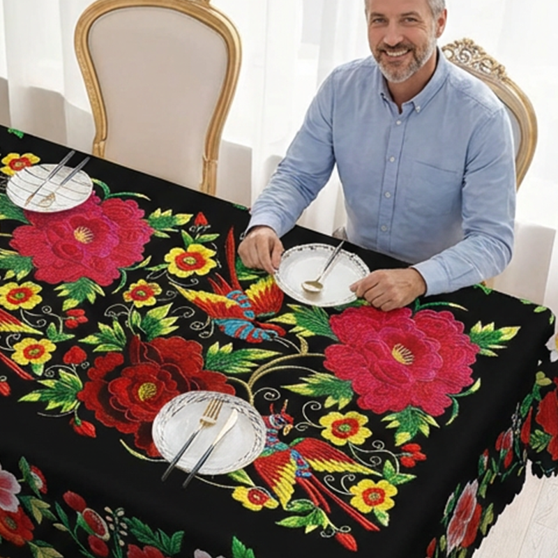 🔥 50% DE DESCUENTO 🔥 Mantel Floral Mexicano con Borde Esconjado – Elegancia y Tradición en tu Mesa 🌸🌿