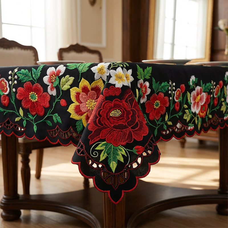 🔥 50% DE DESCUENTO 🔥 Mantel Floral Mexicano con Borde Esconjado – Elegancia y Tradición en tu Mesa 🌸🌿