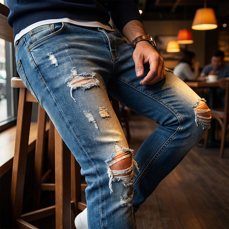Vaqueros ajustados rotos y elegantes para hombre