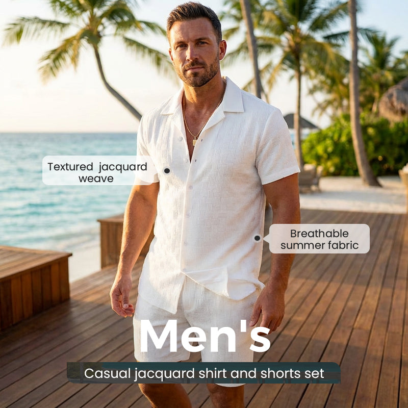 Conjunto informal de camisa y pantalones cortos de jacquard para hombre