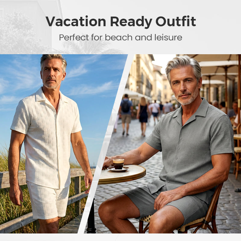 Conjunto informal de camisa y pantalones cortos de jacquard para hombre