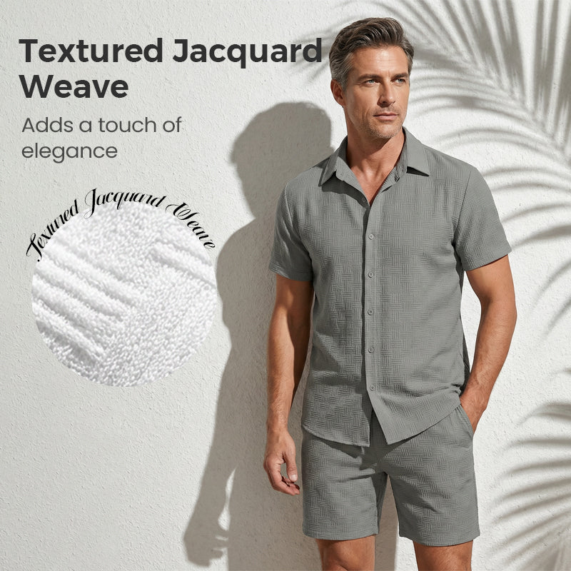Conjunto informal de camisa y pantalones cortos de jacquard para hombre