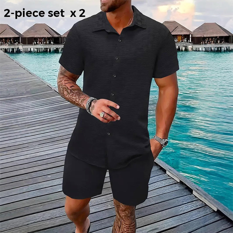 Conjunto informal de camisa y pantalones cortos de jacquard para hombre