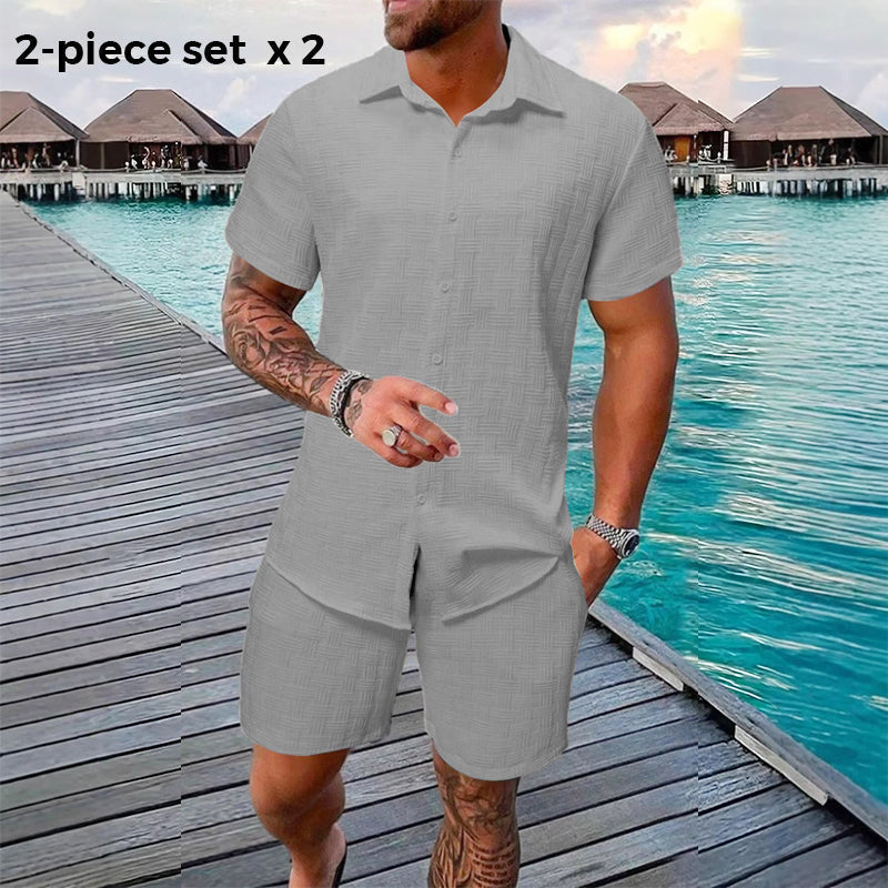 Conjunto informal de camisa y pantalones cortos de jacquard para hombre