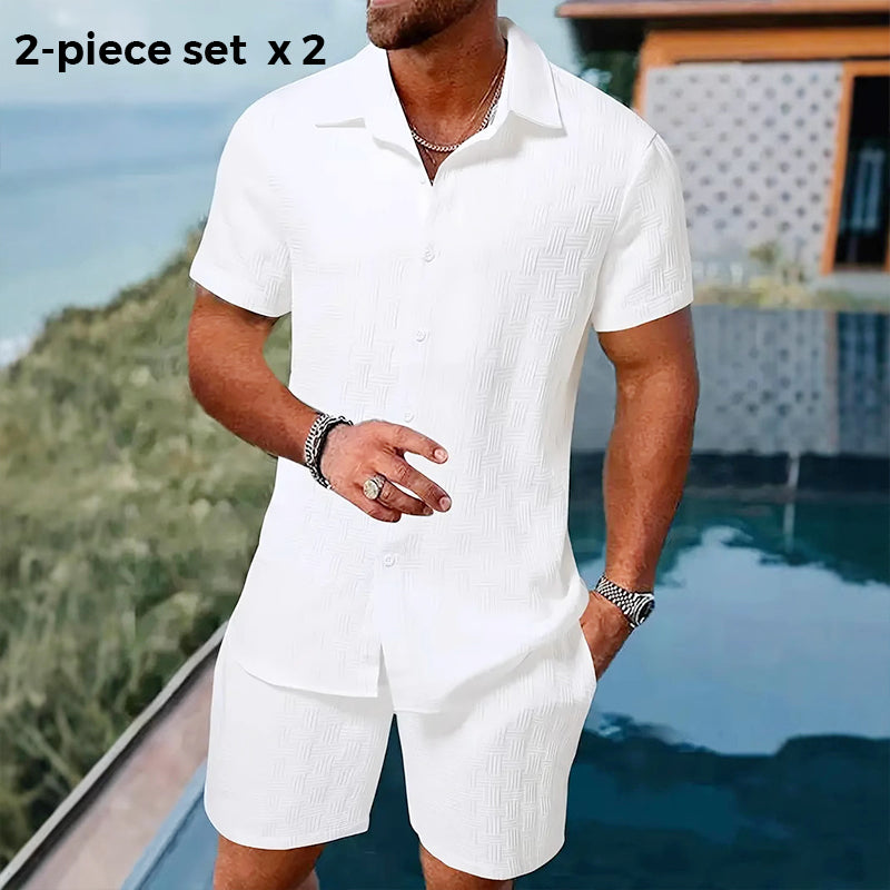 Conjunto informal de camisa y pantalones cortos de jacquard para hombre