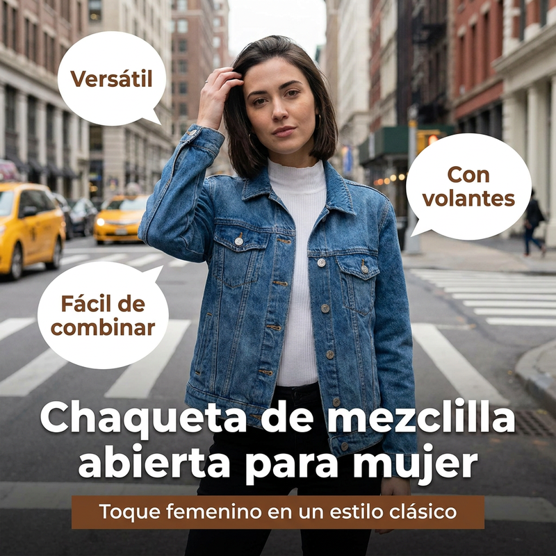 🧥 ¡50% DE DESCUENTO POR TIEMPO LIMITADO! ✨ Chaqueta vaquera para mujer: diseño abierto, con volantes, ligera y lavado clásico ✨