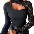 👕Top de Manga de Encaje con Recorte Asimétrico para Mujer🔥1º en Trajes🔥