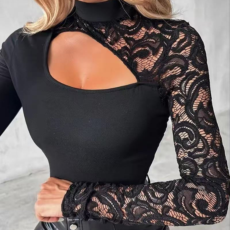 👕Top de Manga de Encaje con Recorte Asimétrico para Mujer🔥1º en Trajes🔥