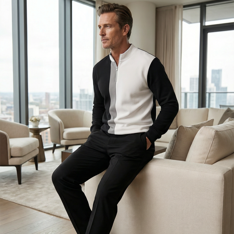 Conjunto de chándal masculino con cremallera cuarta de color y bloques de color