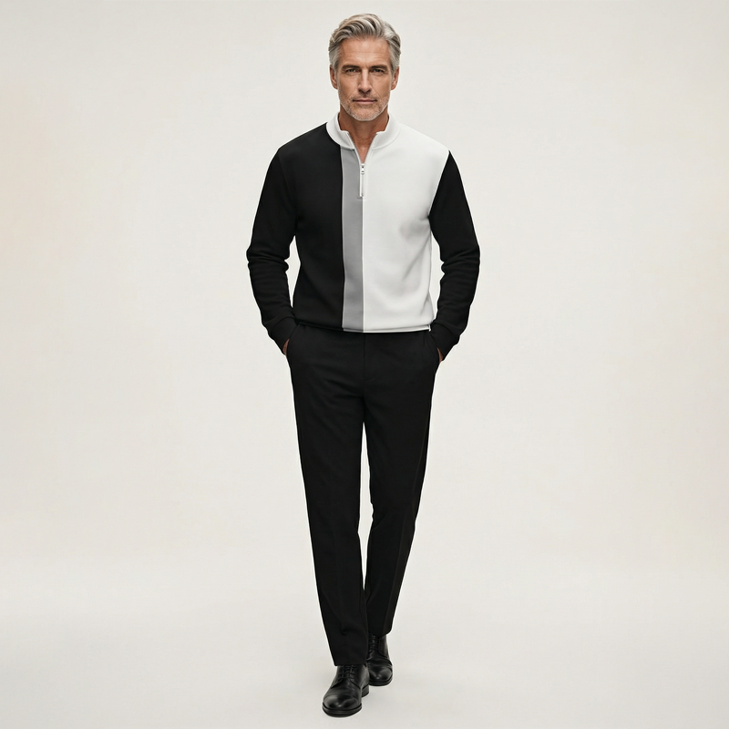Conjunto de chándal masculino con cremallera cuarta de color y bloques de color