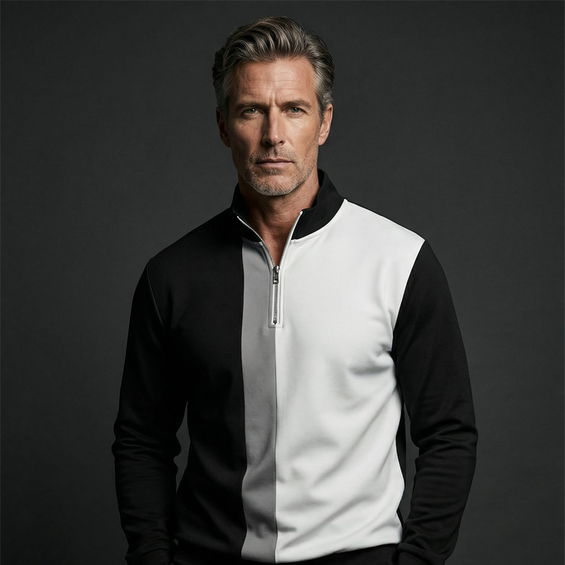Conjunto de chándal masculino con cremallera cuarta de color y bloques de color