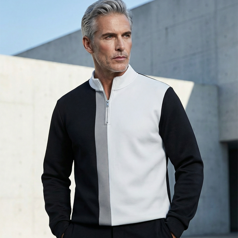 Conjunto de chándal masculino con cremallera cuarta de color y bloques de color