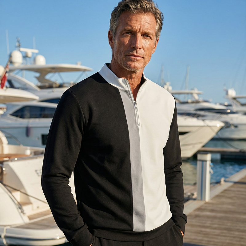 Conjunto de chándal masculino con cremallera cuarta de color y bloques de color