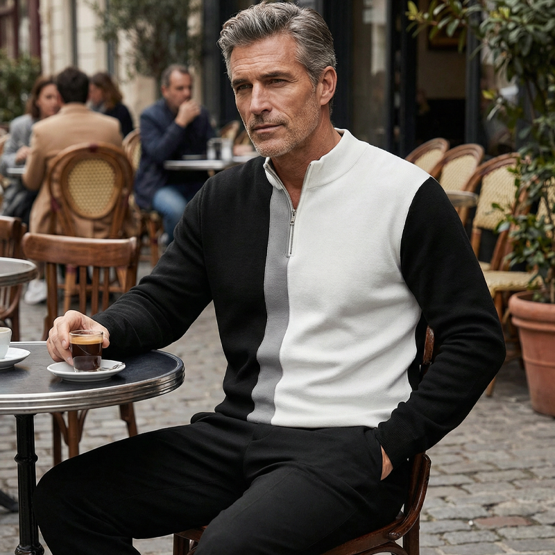 Conjunto de chándal masculino con cremallera cuarta de color y bloques de color
