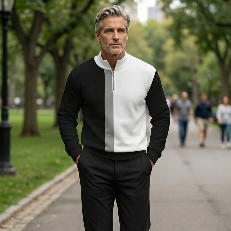 Conjunto de chándal masculino con cremallera cuarta de color y bloques de color