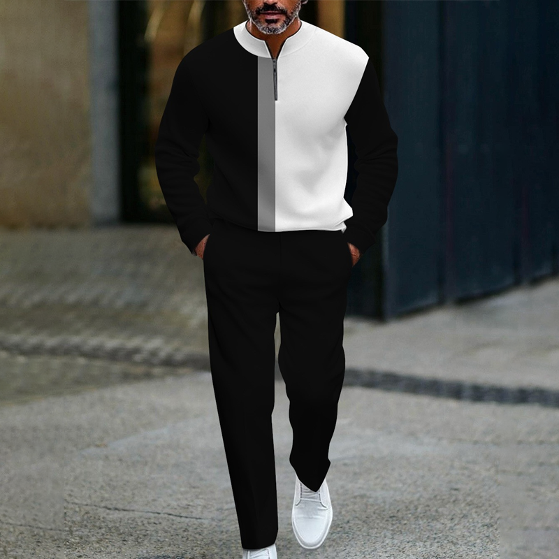 Conjunto de chándal masculino con cremallera cuarta de color y bloques de color