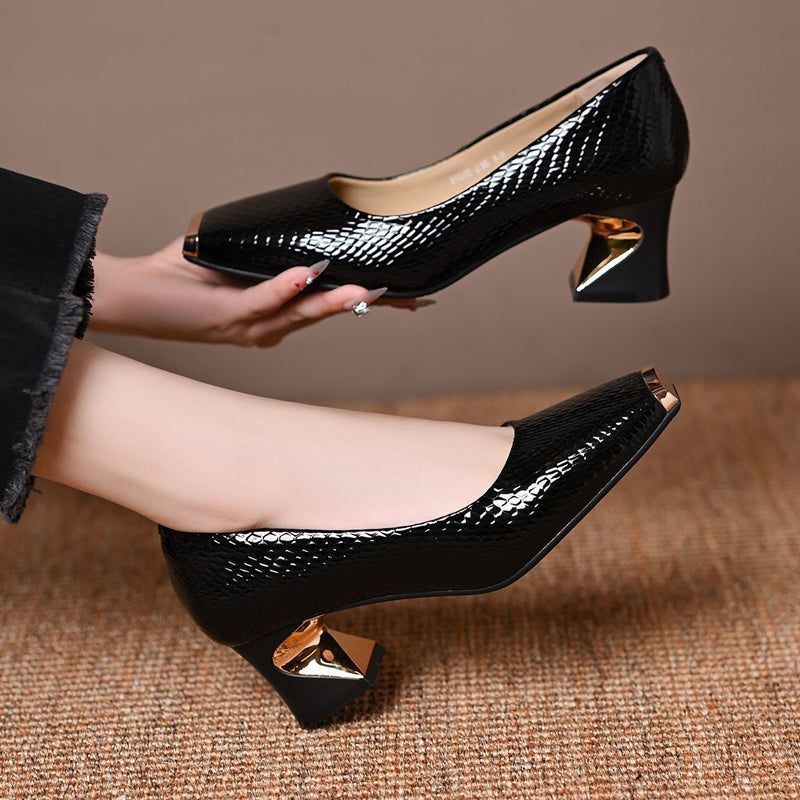 Zapatos de tacón bloque para mujer con estampado de serpiente