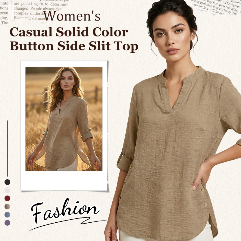 🔥Gran oferta🔥 Top casual liso con botones y aberturas laterales