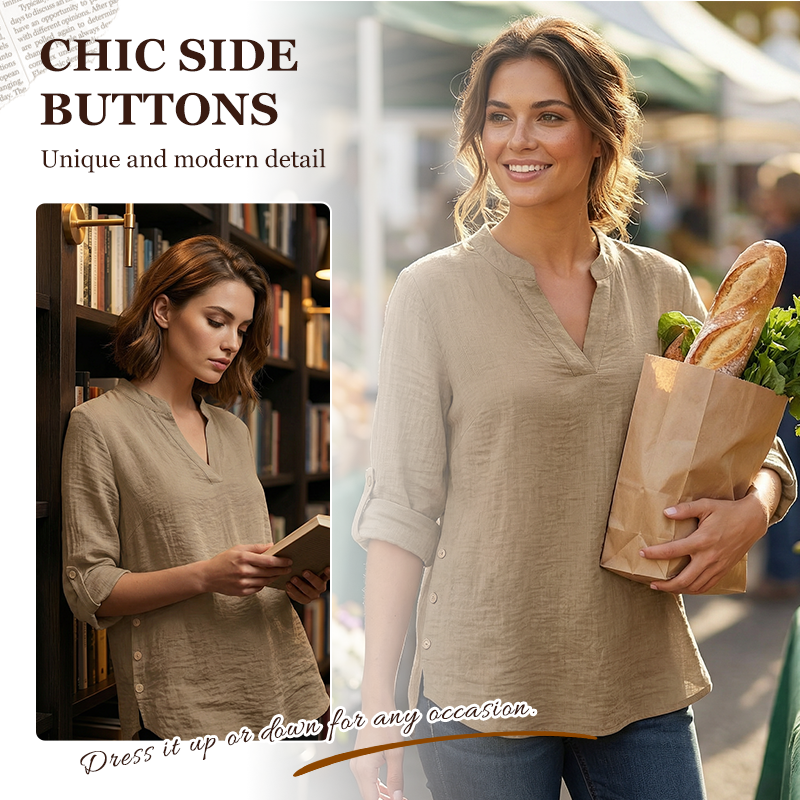 🔥Gran oferta🔥 Top casual liso con botones y aberturas laterales