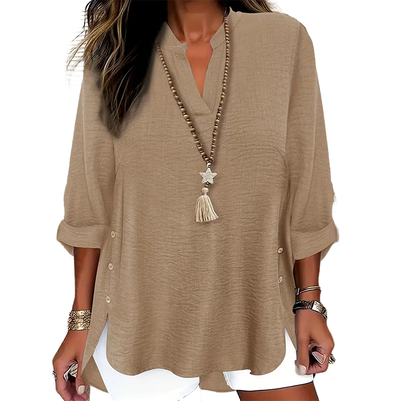 🔥Gran oferta🔥 Top casual liso con botones y aberturas laterales