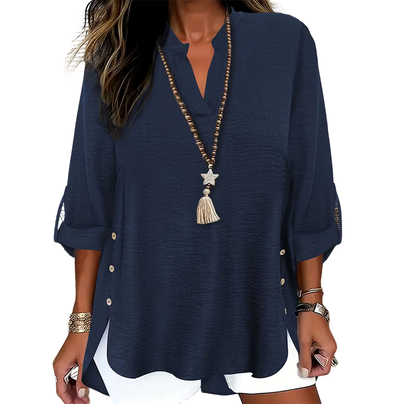 🔥Gran oferta🔥 Top casual liso con botones y aberturas laterales