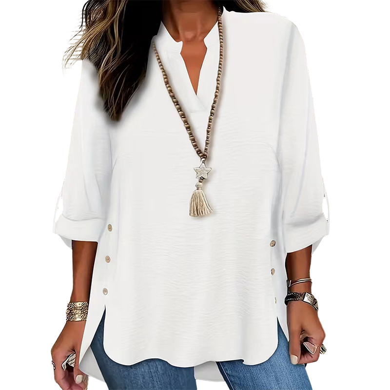 🔥Gran oferta🔥 Top casual liso con botones y aberturas laterales