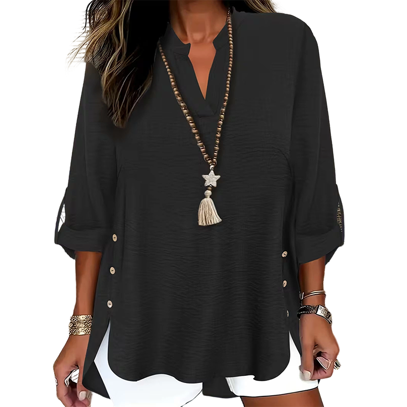 🔥Gran oferta🔥 Top casual liso con botones y aberturas laterales