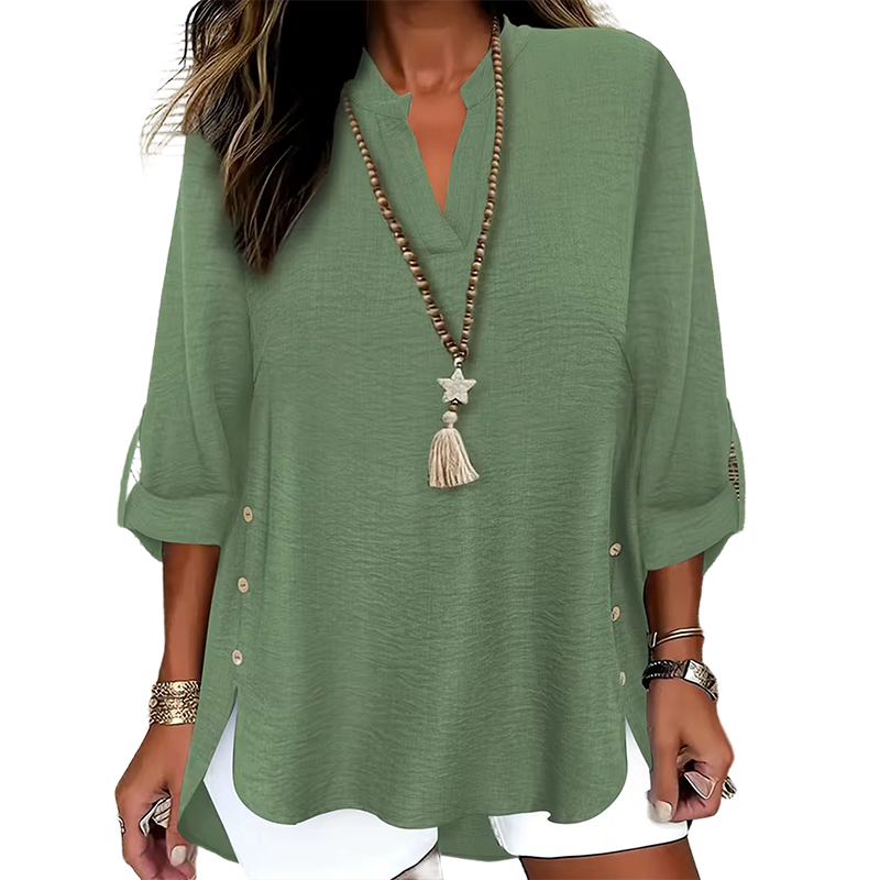 🔥Gran oferta🔥 Top casual liso con botones y aberturas laterales