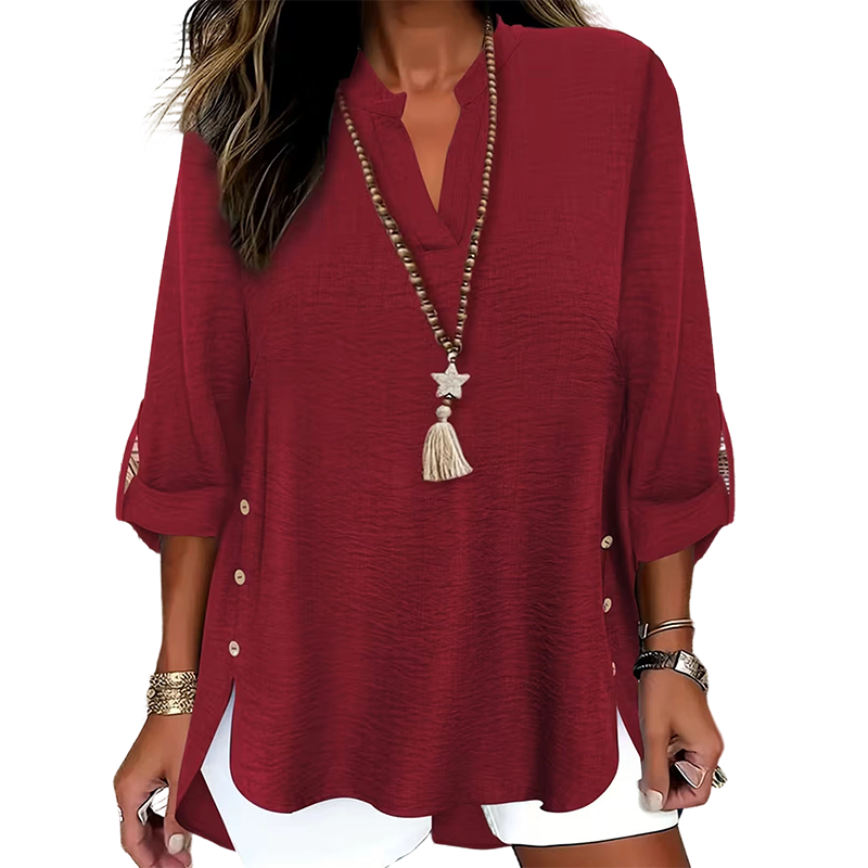 🔥Gran oferta🔥 Top casual liso con botones y aberturas laterales