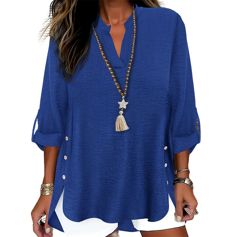 🔥Gran oferta🔥 Top casual liso con botones y aberturas laterales