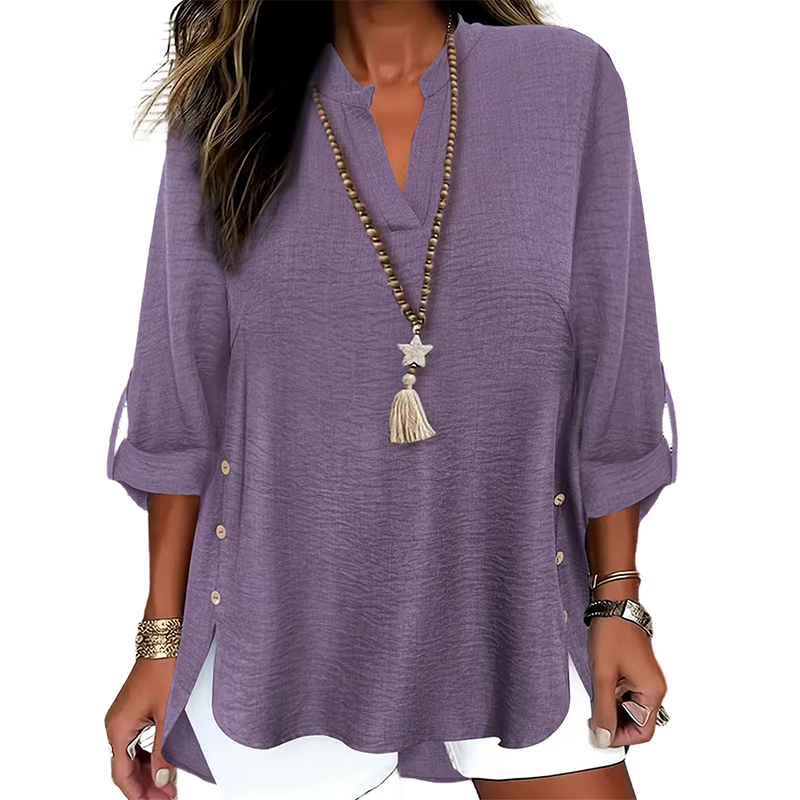 🔥Gran oferta🔥 Top casual liso con botones y aberturas laterales