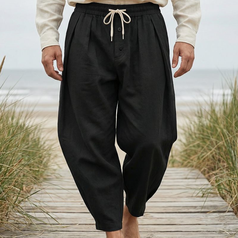 Pantalones casuales de hombre de corte holgado con cordón ajustable.