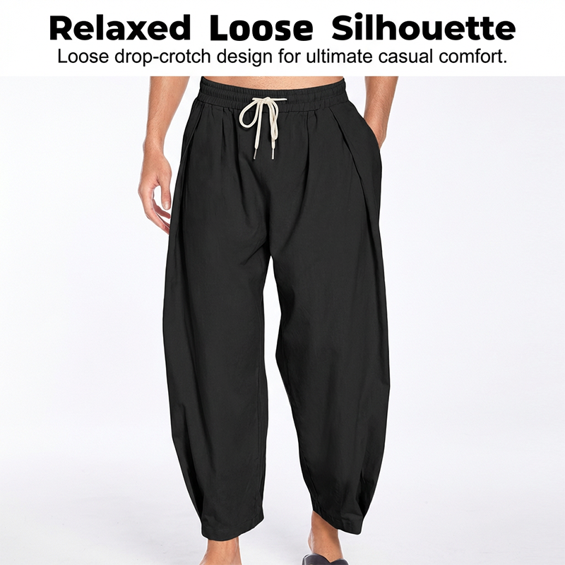 Pantalones casuales de hombre de corte holgado con cordón ajustable.