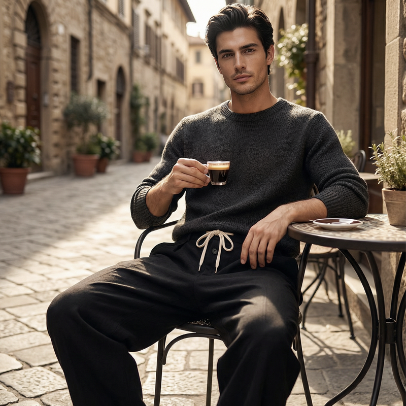 Pantalones casuales de hombre de corte holgado con cordón ajustable.